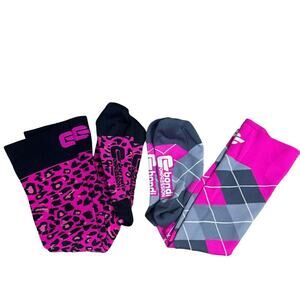 Bondi Compression Knee High Running Socks Pink Gray Argyle Leopard Size Large